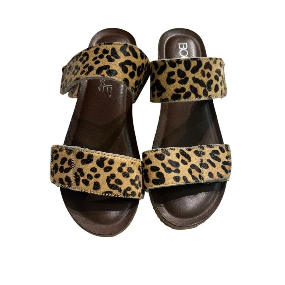 Corkys Wild Thing Leopard Pony Hair Cork Wedge Sandals Size 8